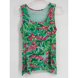 Casey Key Sz M Tank Top Turquoise Pink Green Floral Print Women